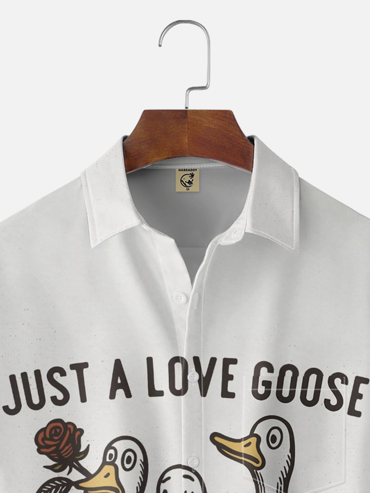 Moisture-wicking Just A Love Goose Valentine‘s Day Color Chest Pocket Casual Shirt