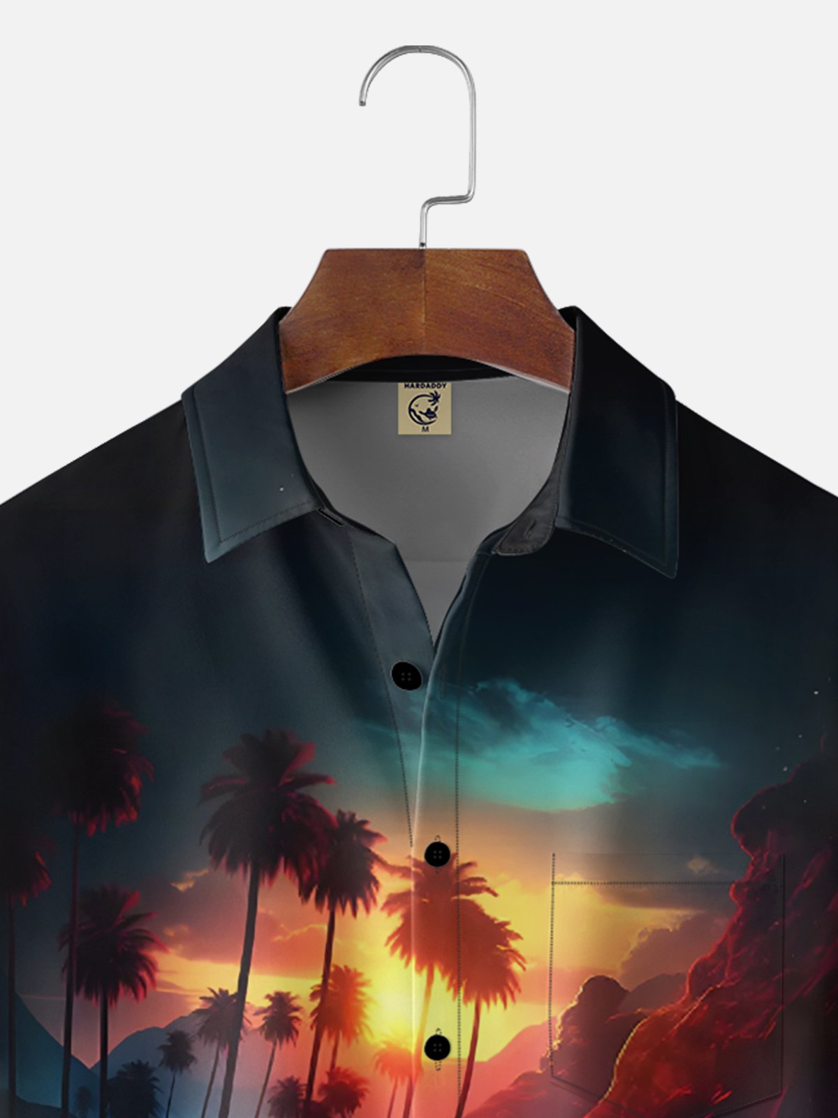 Moisture Wicking Sunset Scenery Vintage Car Vacation Chest Pocket Holiday Hawaiian Shirt