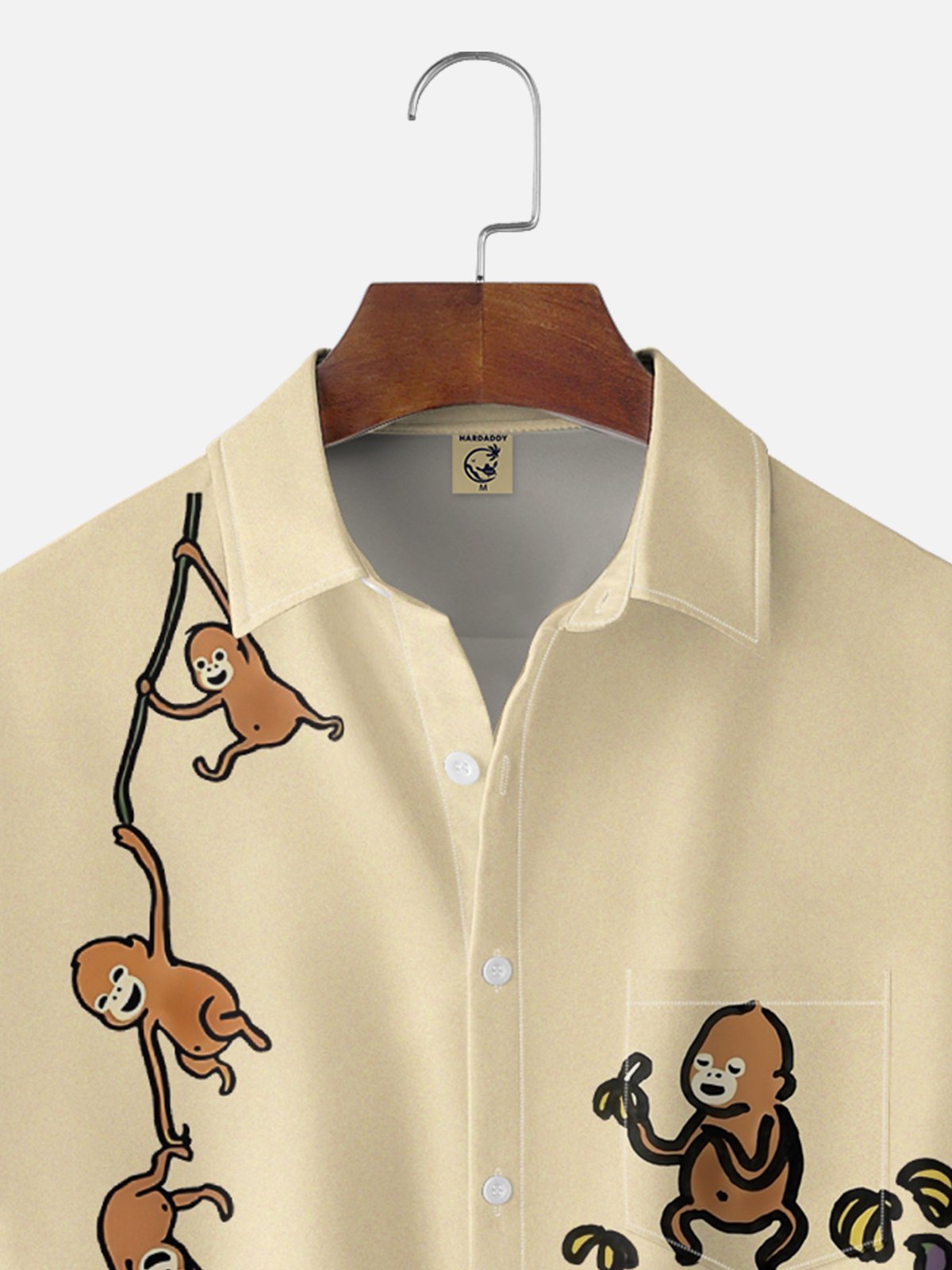 Moisture-wicking Monkey Banana Fun Art Chest Pocket Bowling Shirt