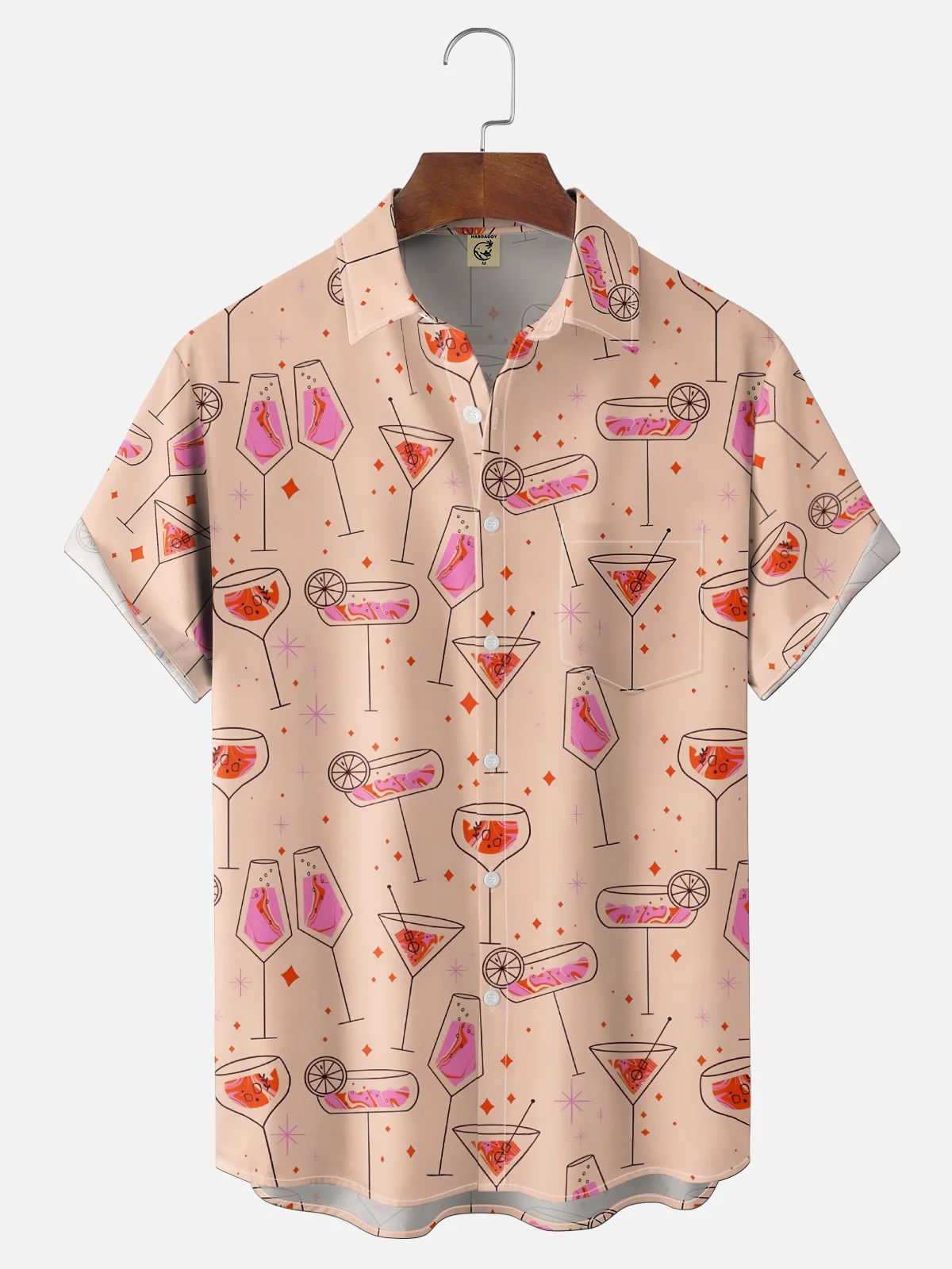 Moisture-wicking Cocktail Party Mid-century Geomatric Chest Pocket Hawaiian Shirt