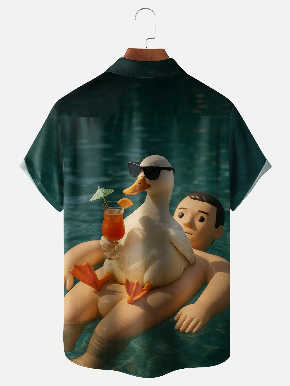 Moisture-wicking Duck Poolside Cocktail Playful Chest Pocket Hawaiian Shirt