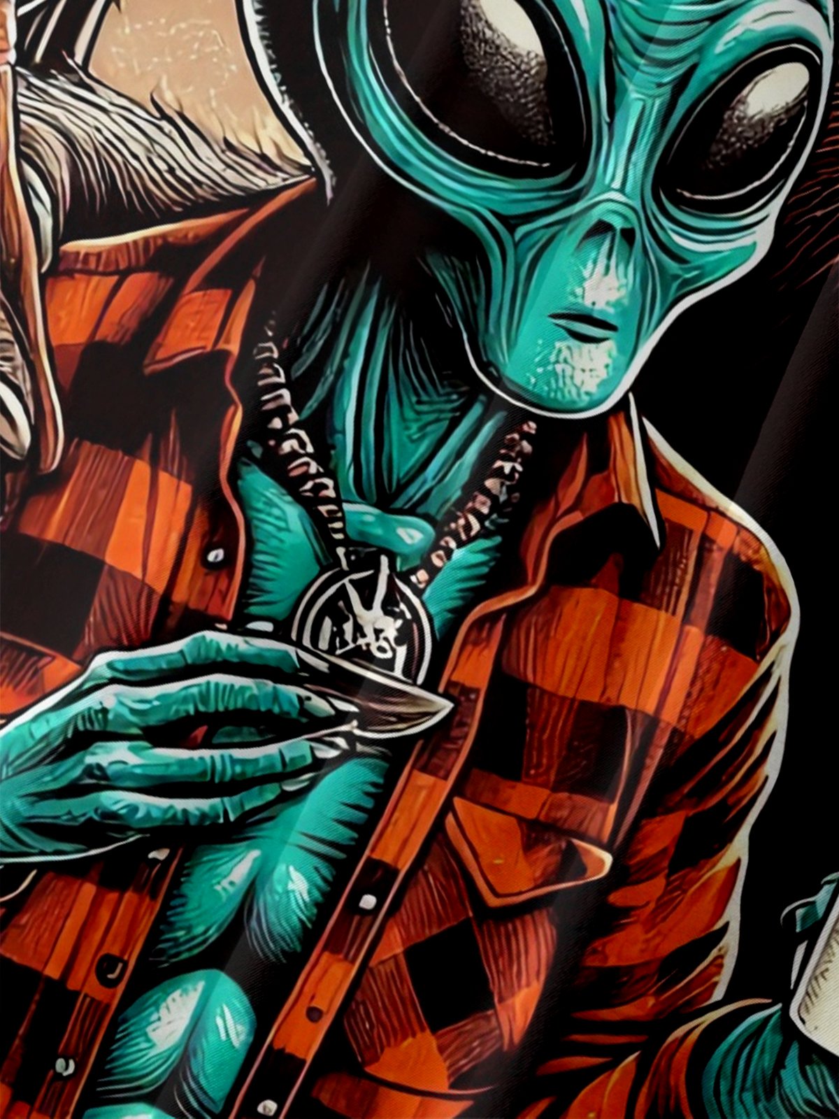 Moisture-wicking Bigfoot and Alien Coffee Chest Pocket Hawaiian Shirt