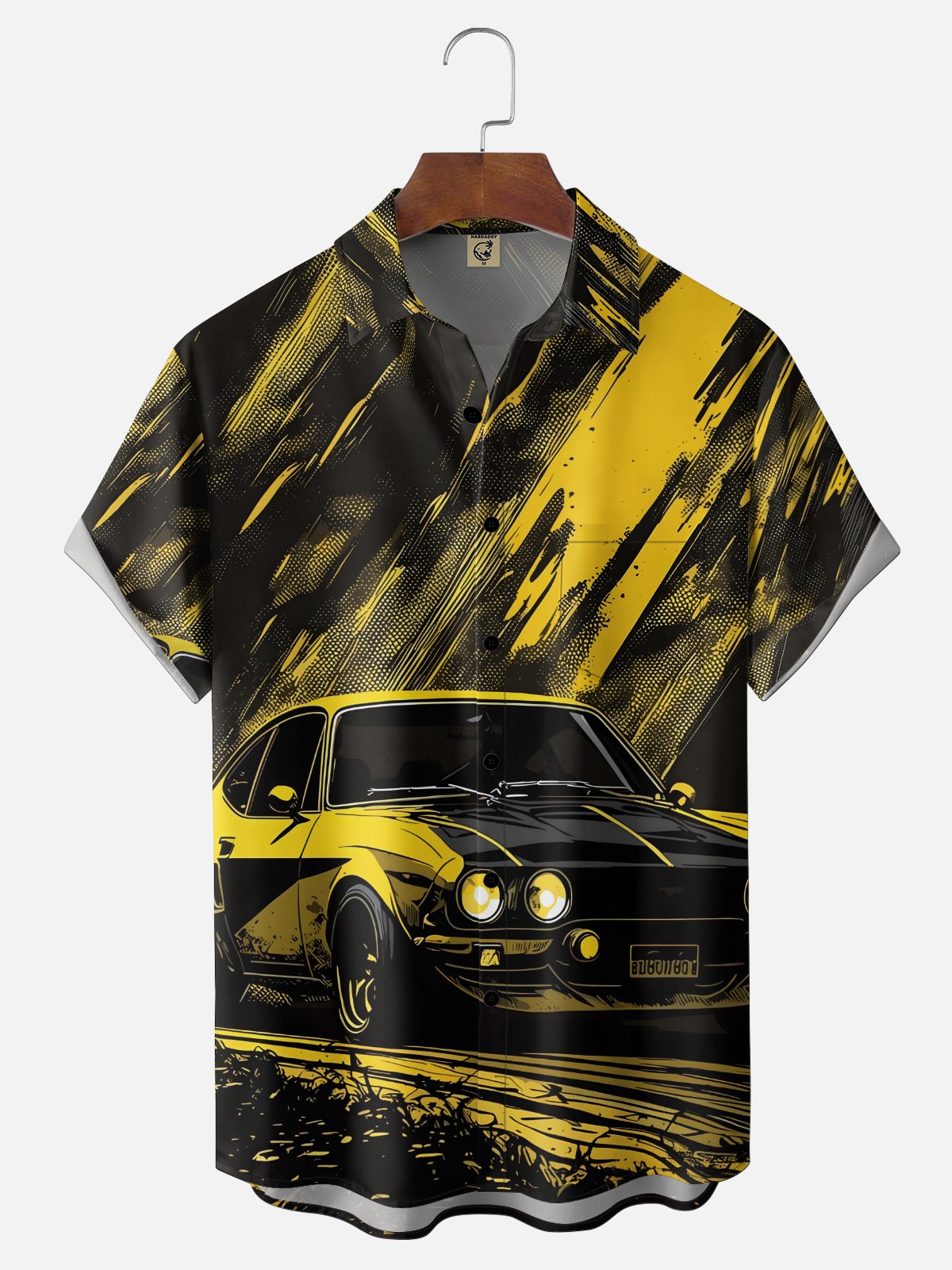 Moisture Wicking Retro Car Painting Chest Pocket Holiday Hawaiian Shirt