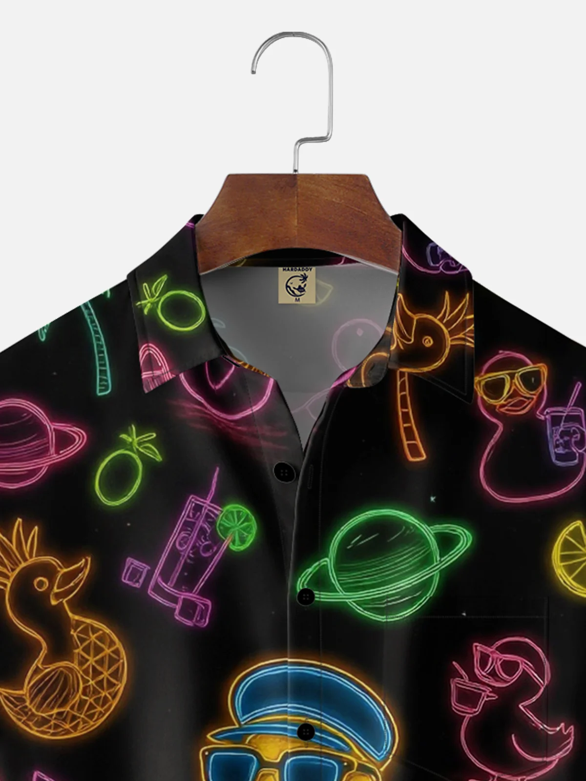 Moisture-wicking Yellow Duck Pineapple Coconut Tree Chest Pocket Hawaiian Shirt