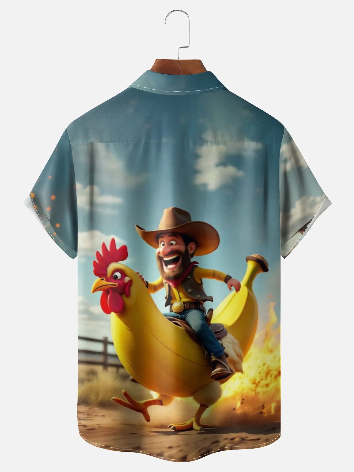 Moisture-wicking Banana Chicken Denim Funky Chest Pocket Hawaiian Shirt