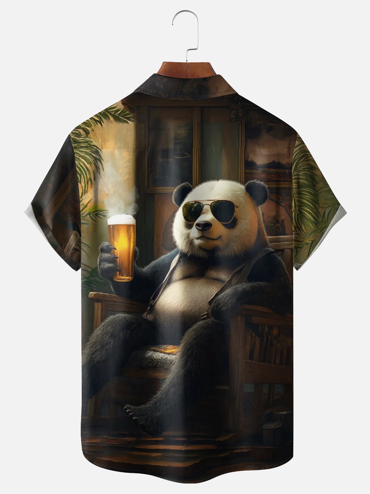Moisture Wicking Fun Panda Beer Time Chest Pocket Holiday Hawaiian Shirt