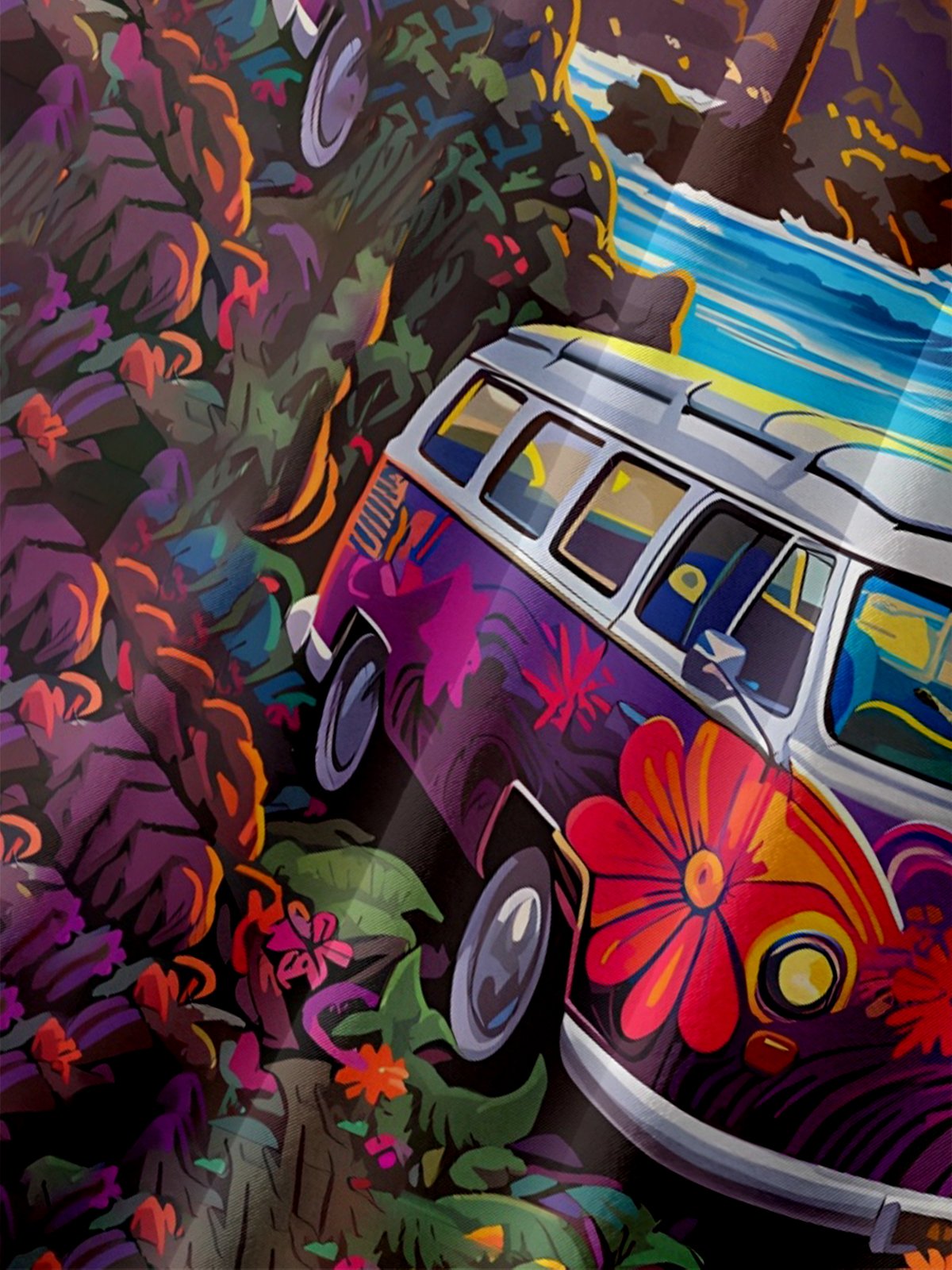 Moisture Wicking Sunset Scenery Vintage Car Vacation Chest Pocket Holiday Hawaiian Shirt