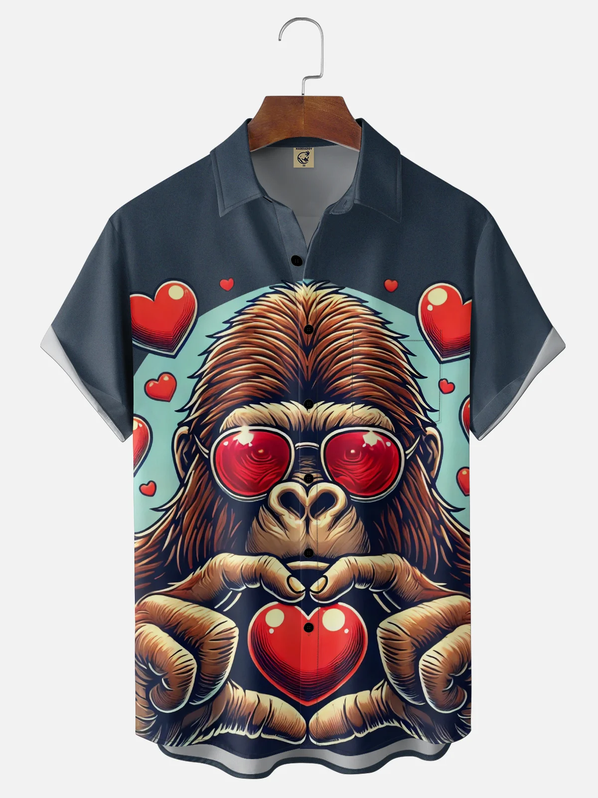 Moisture-wicking Valentine's Day Bigfoot Fun Heart Chest Pocket Casual Shirt