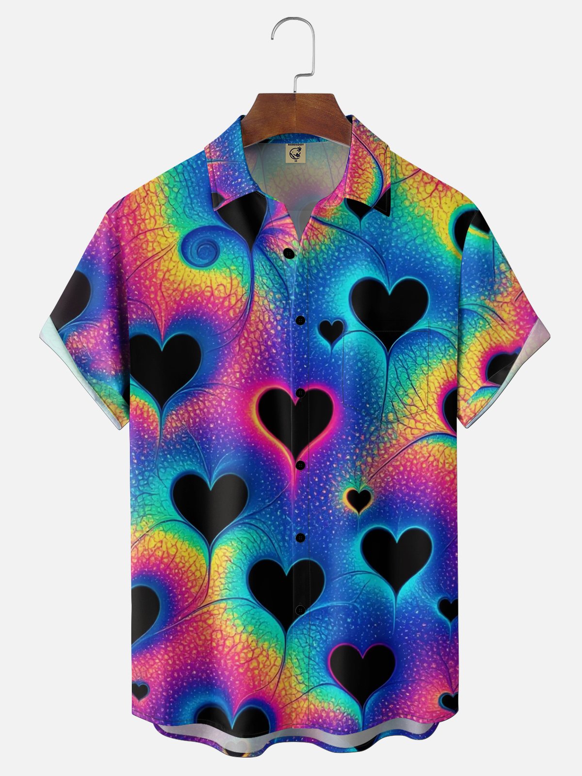 Moisture Wicking Valentine's Day Gradient Heart Chest Pocket Holiday Hawaiian Shirt