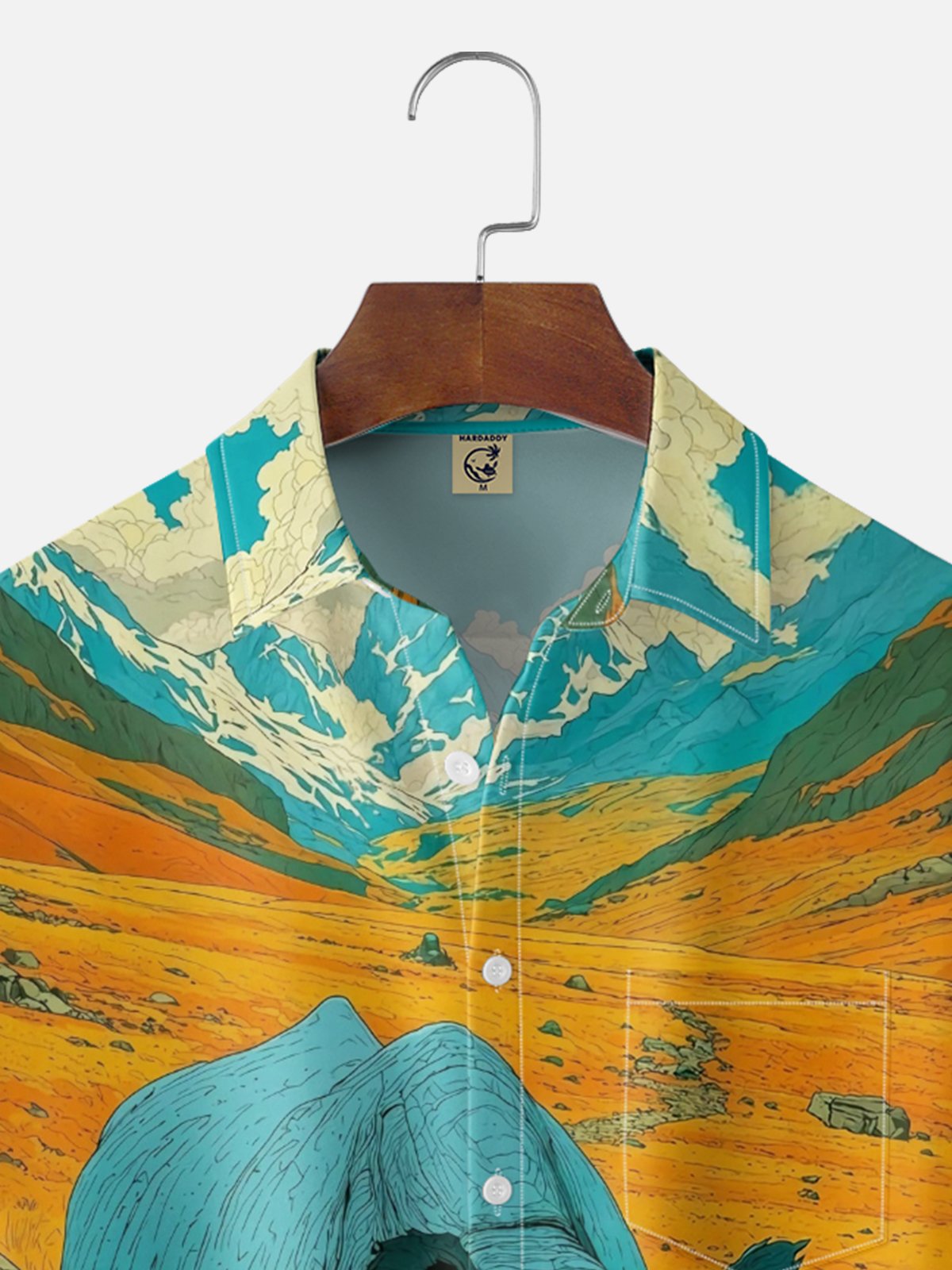 Moisture-wicking Rhino Landscape Art Painting Chest Pocket Hawaiian Shirt