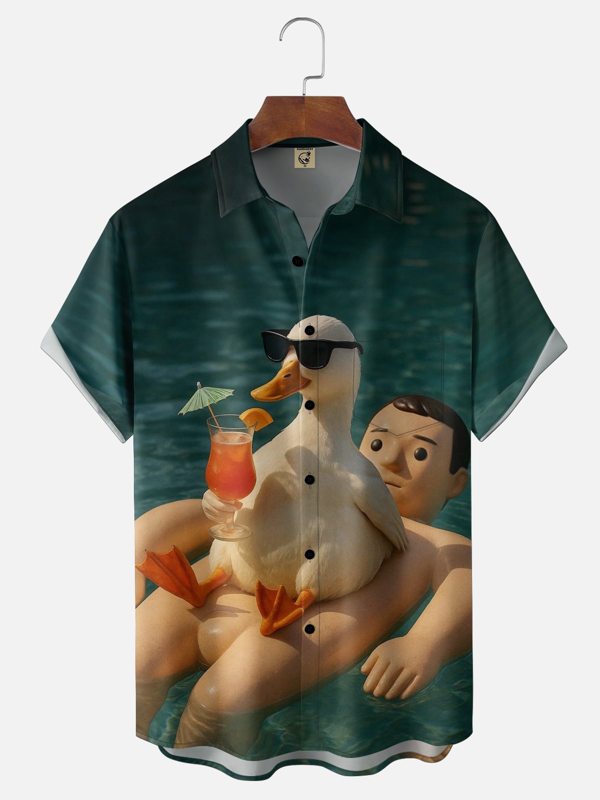 Moisture-wicking Duck Poolside Cocktail Playful Chest Pocket Hawaiian Shirt