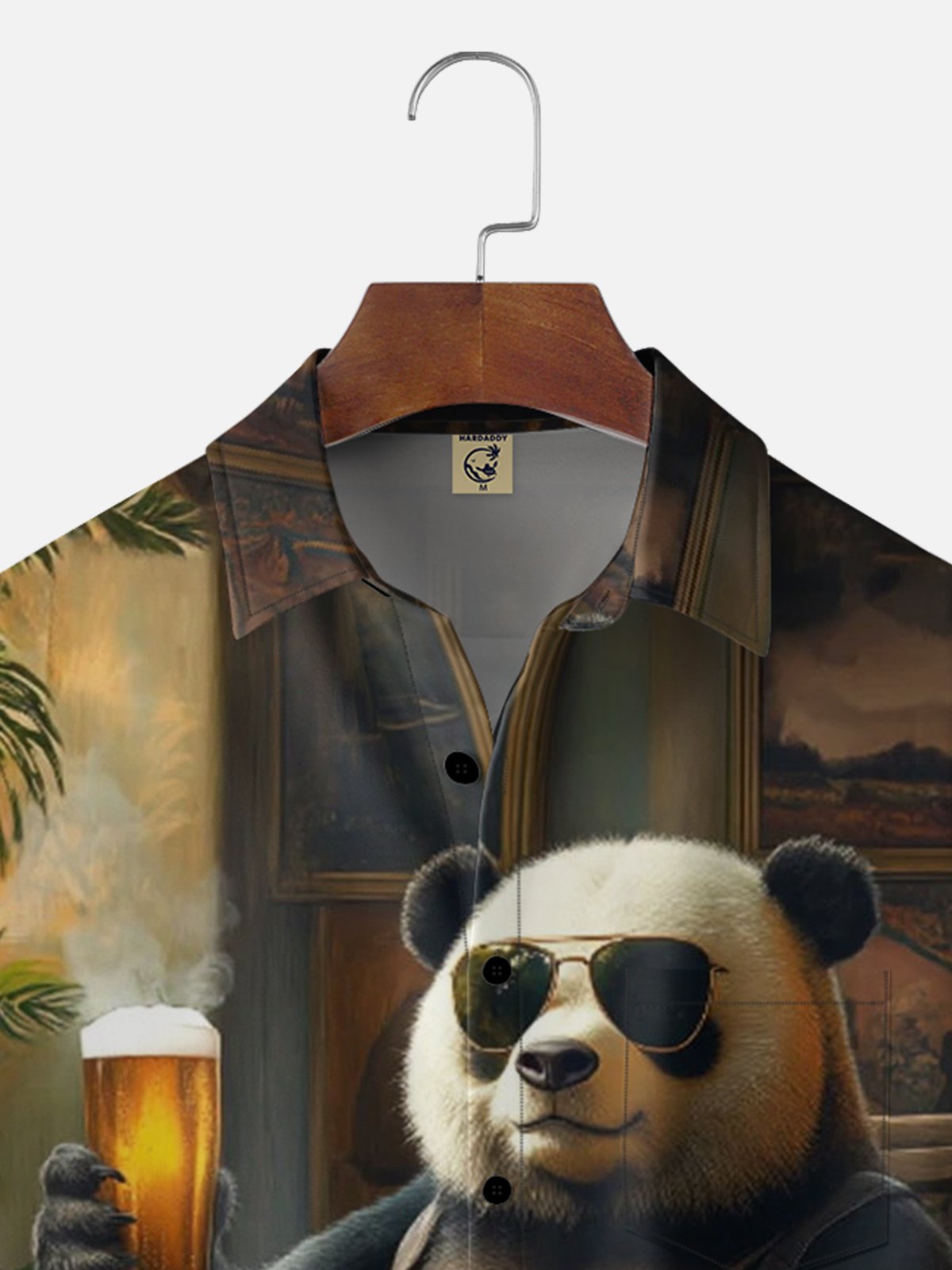 Moisture Wicking Fun Panda Beer Time Chest Pocket Holiday Hawaiian Shirt