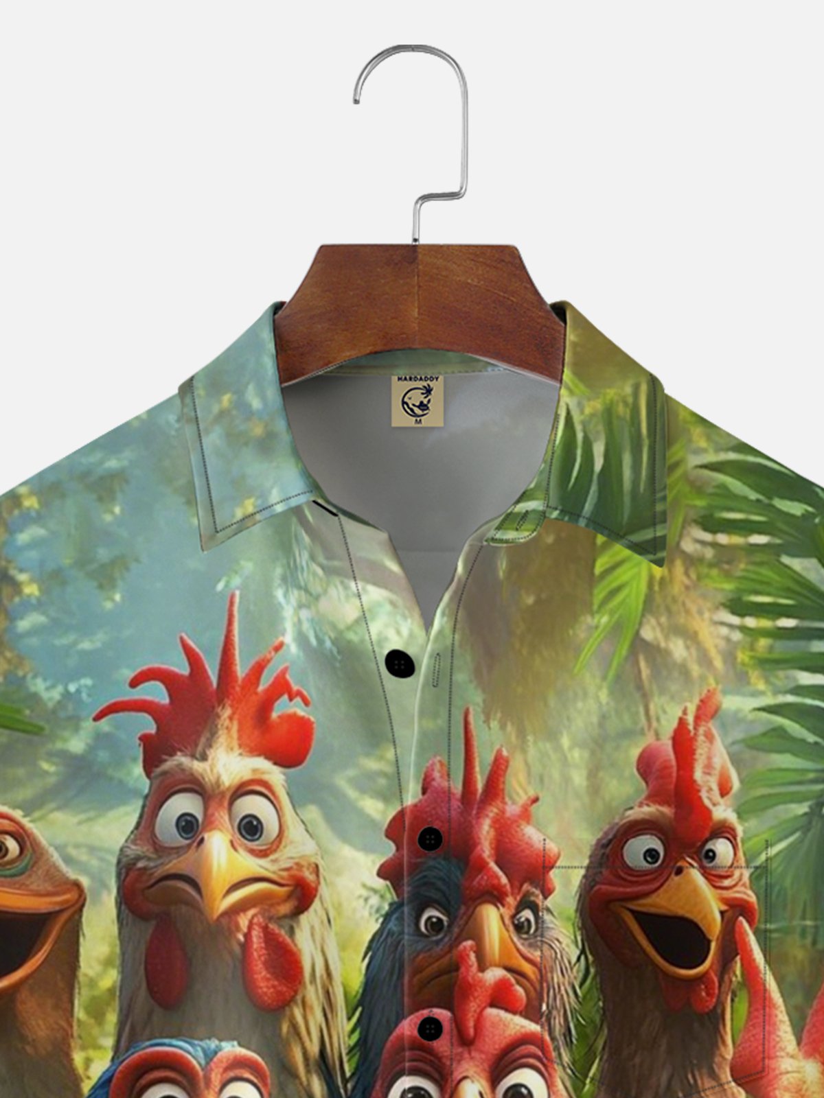 Moisture-wicking Rooster Chicken Fun Print Chest Pocket Hawaiian Shirt