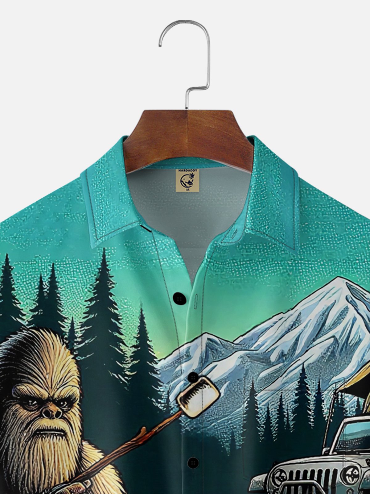Moisture-wicking Bigfoot Camping Roast Marshmallows Chest Pocket Hawaiian Shirt