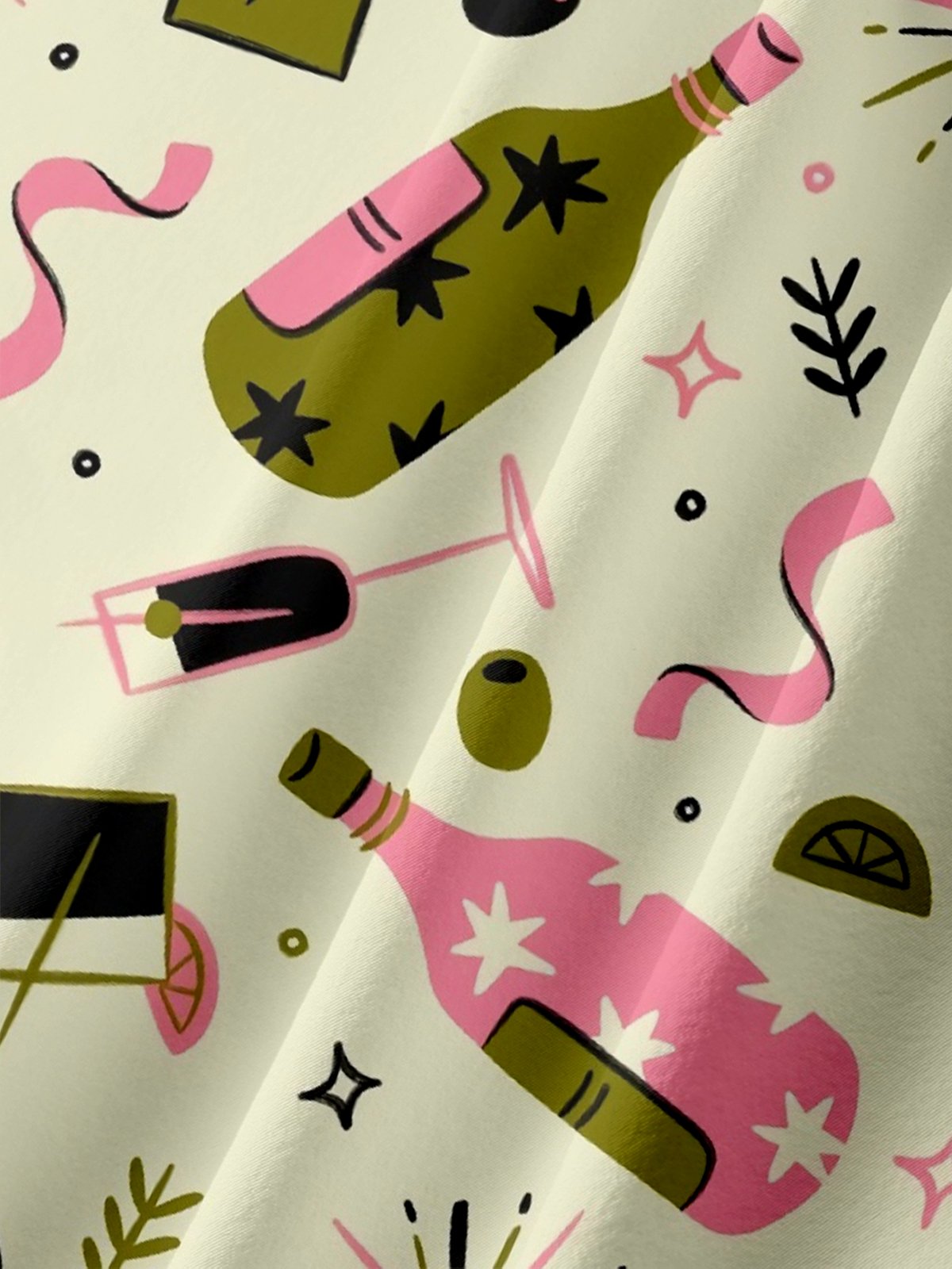 Moisture-wicking Happy New Year Cocktail Geomatric Chest Pocket Hawaiian Shirt