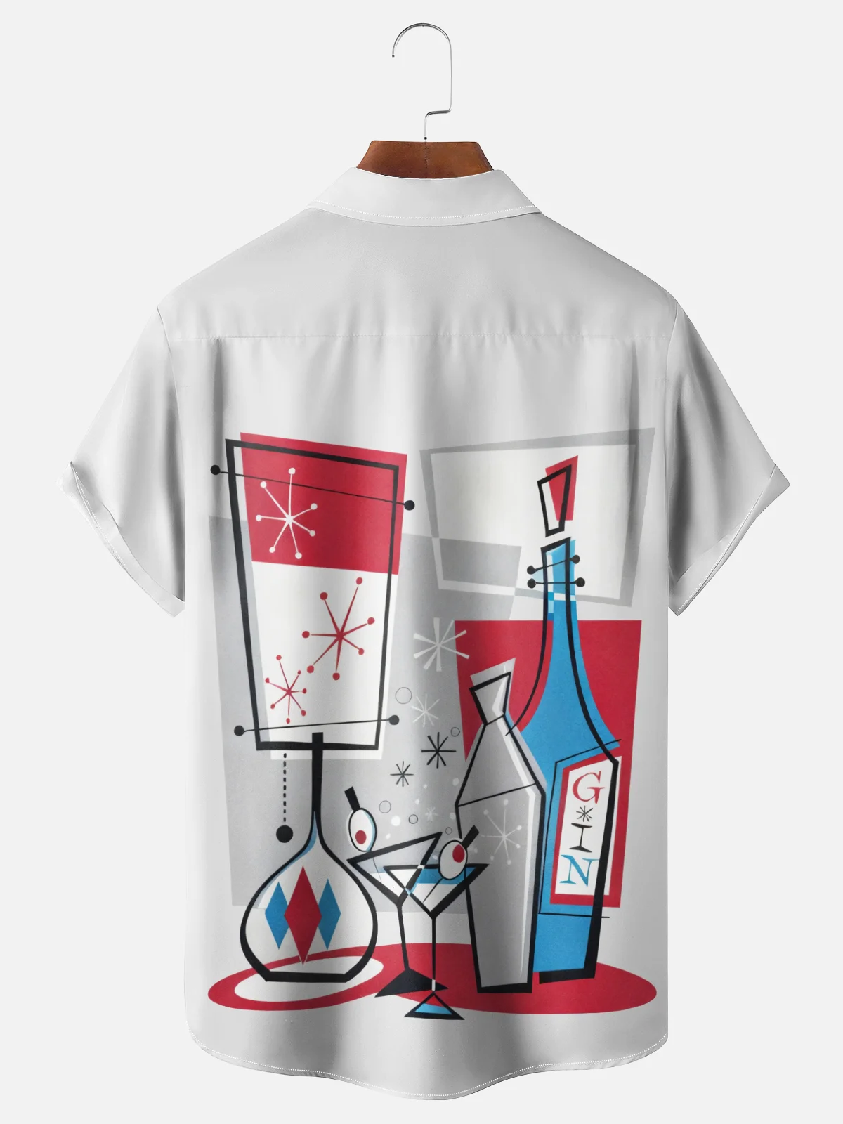 Moisture-wicking Mid-century Geomatric Cocktail Chest Pocket Hawaiian Shirt