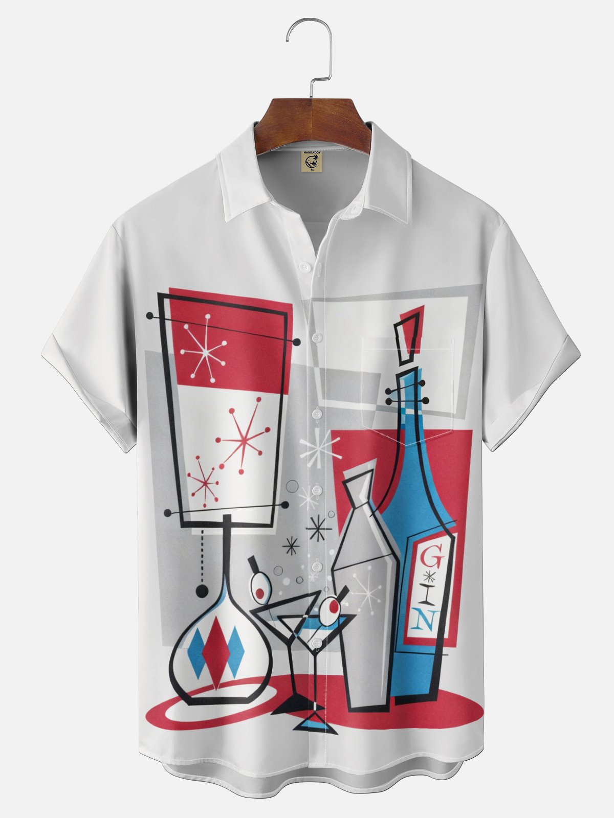 Moisture-wicking Mid-century Geomatric Cocktail Chest Pocket Hawaiian Shirt