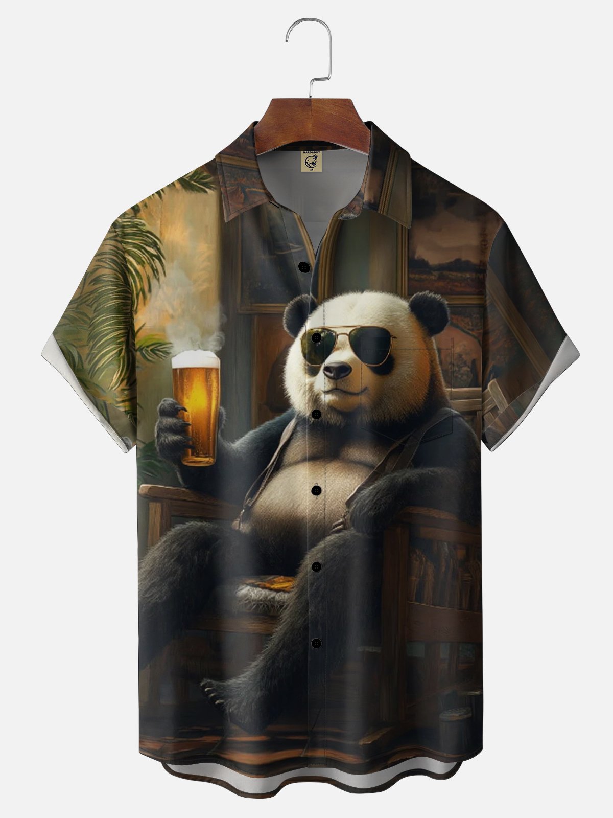 Moisture Wicking Fun Panda Beer Time Chest Pocket Holiday Hawaiian Shirt