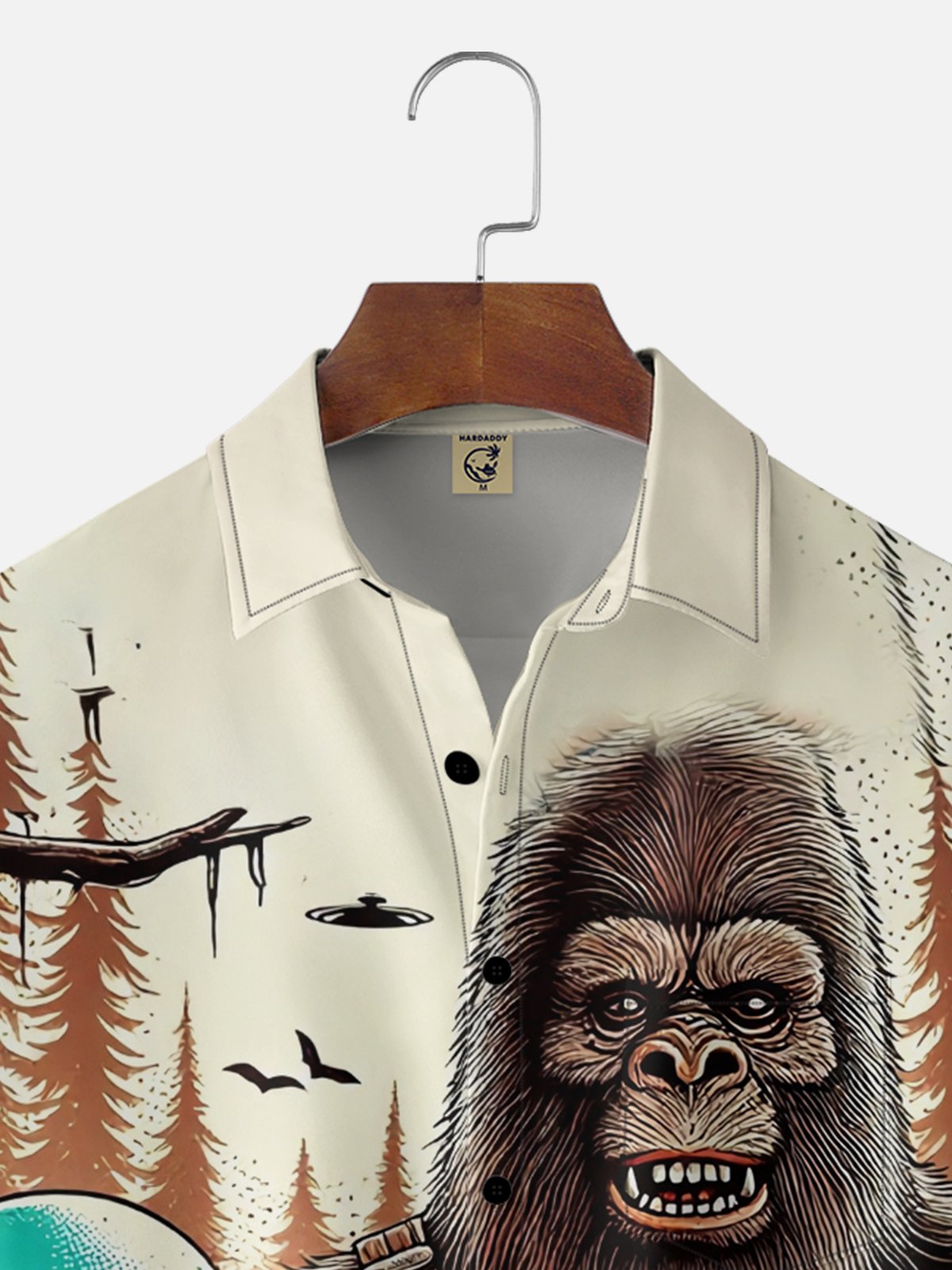 Moisture-wicking Bigfoot and Alien Coffee Chest Pocket Hawaiian Shirt