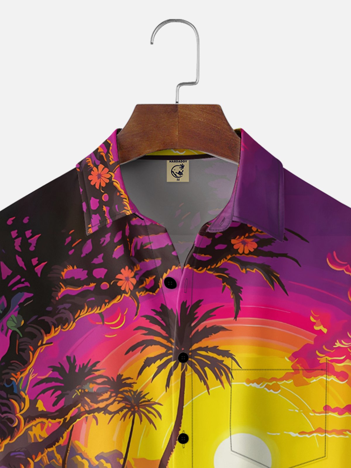 Moisture Wicking Sunset Scenery Vintage Car Vacation Chest Pocket Holiday Hawaiian Shirt