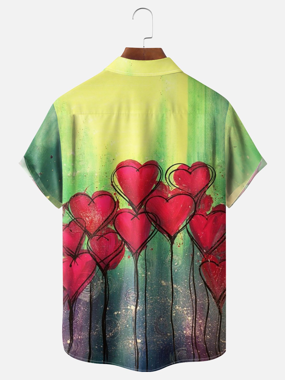 Moisture-wicking Valentine's Day Fun Heart Art Chest Pocket Casual Shirt
