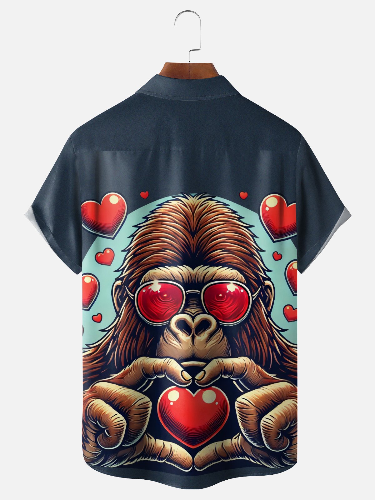 Moisture-wicking Valentine's Day Bigfoot Fun Heart Chest Pocket Casual Shirt