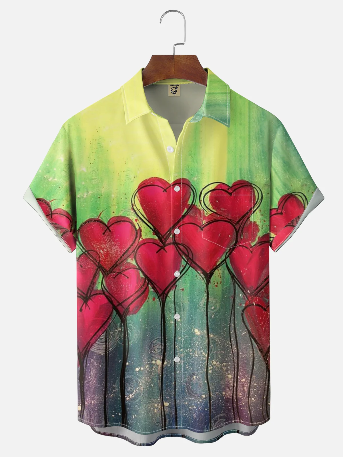 Moisture-wicking Valentine's Day Fun Heart Art Chest Pocket Casual Shirt