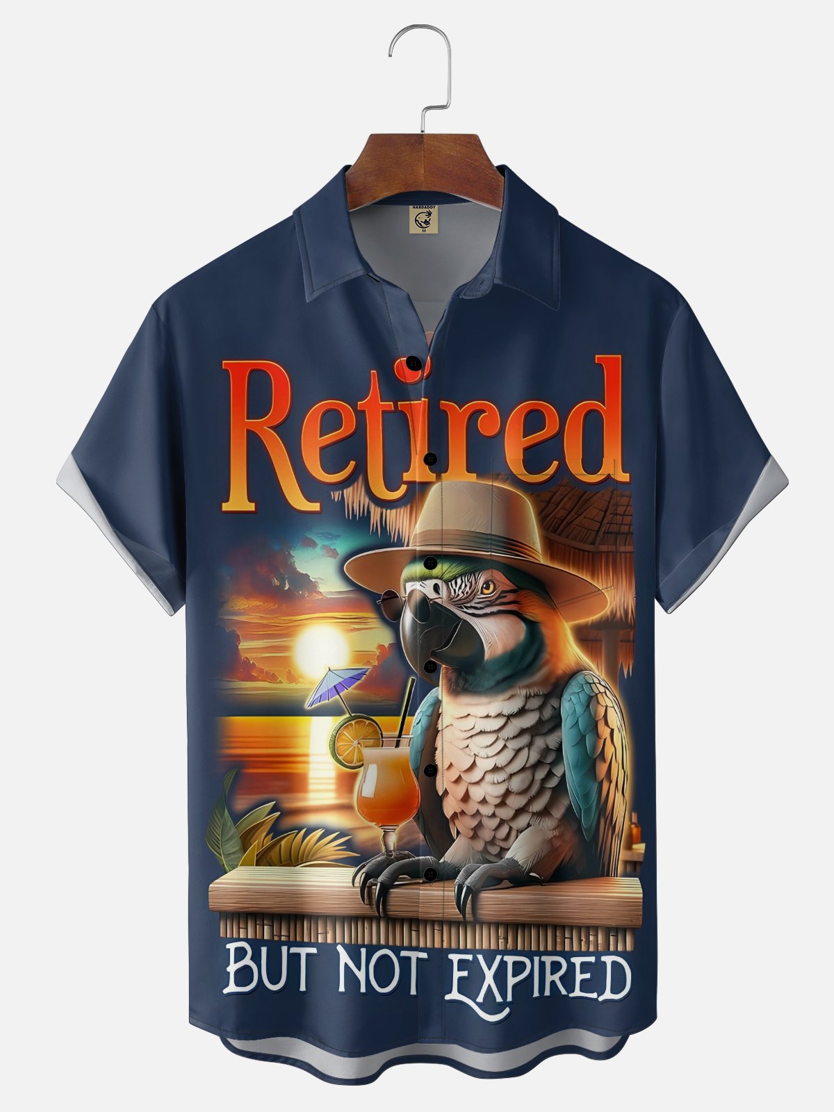 Moisture Wicking Retirement Parrot Cocktail Chest Pocket Holiday Shirt