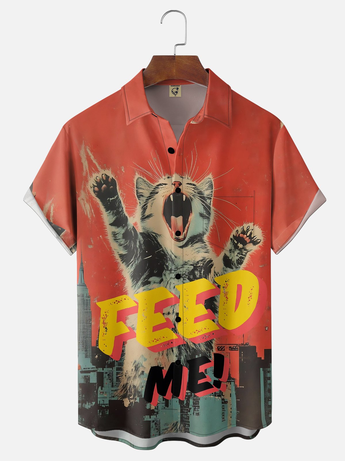 Moisture-wicking Feed Me Cat Funny Chest Pocket Casual Shirt