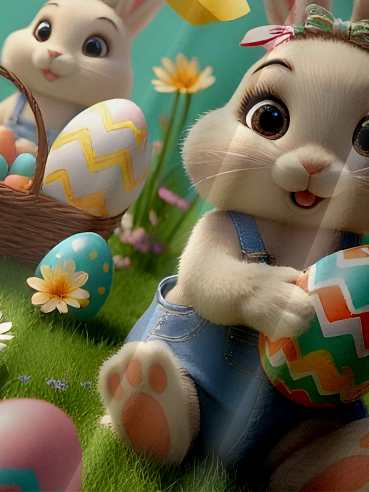 Moisture Wicking Gradient Easter Bunny Egg Chest Pocket Holiday Shirt