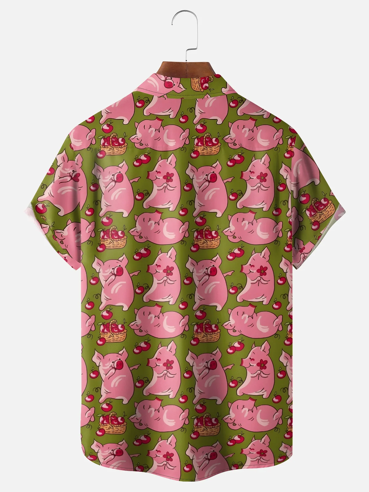 Moisture Wicking Cute Funny Pig Apple Chest Pocket Holiday Shirt