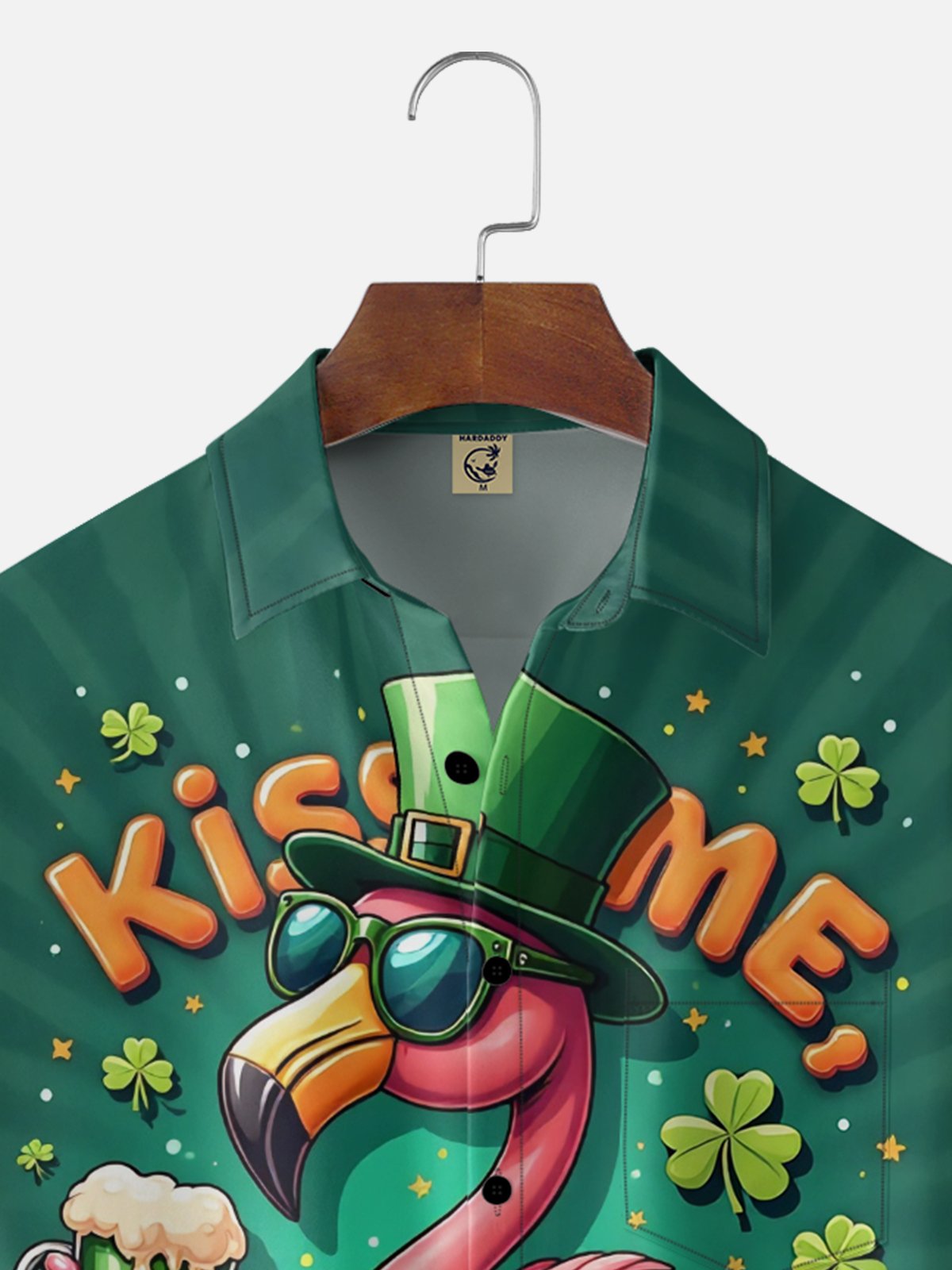 Moisture Wicking St. Patrick's Day Flamingo Beer Chest Pocket Holiday Hawaiian Shirt
