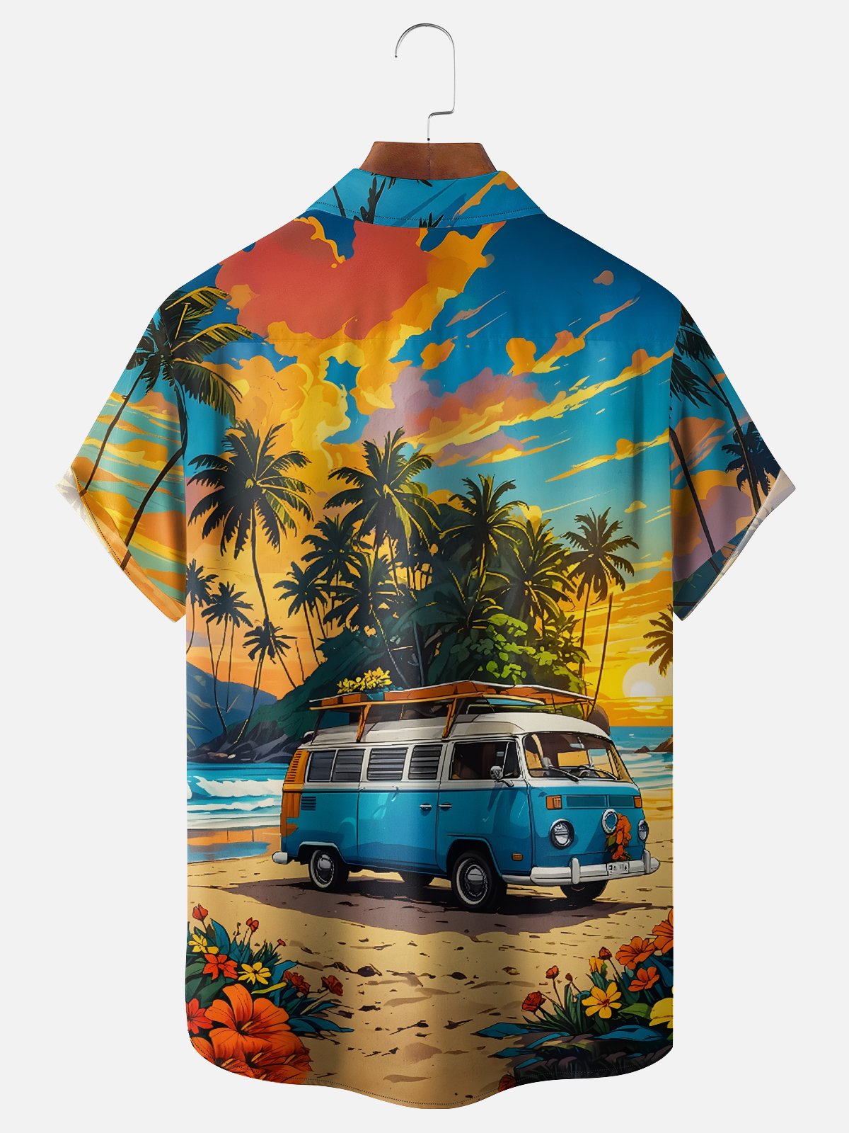 Moisture Wicking Hawaiian Vacation Vintage Car Chest Pocket Holiday Hawaiian Shirt