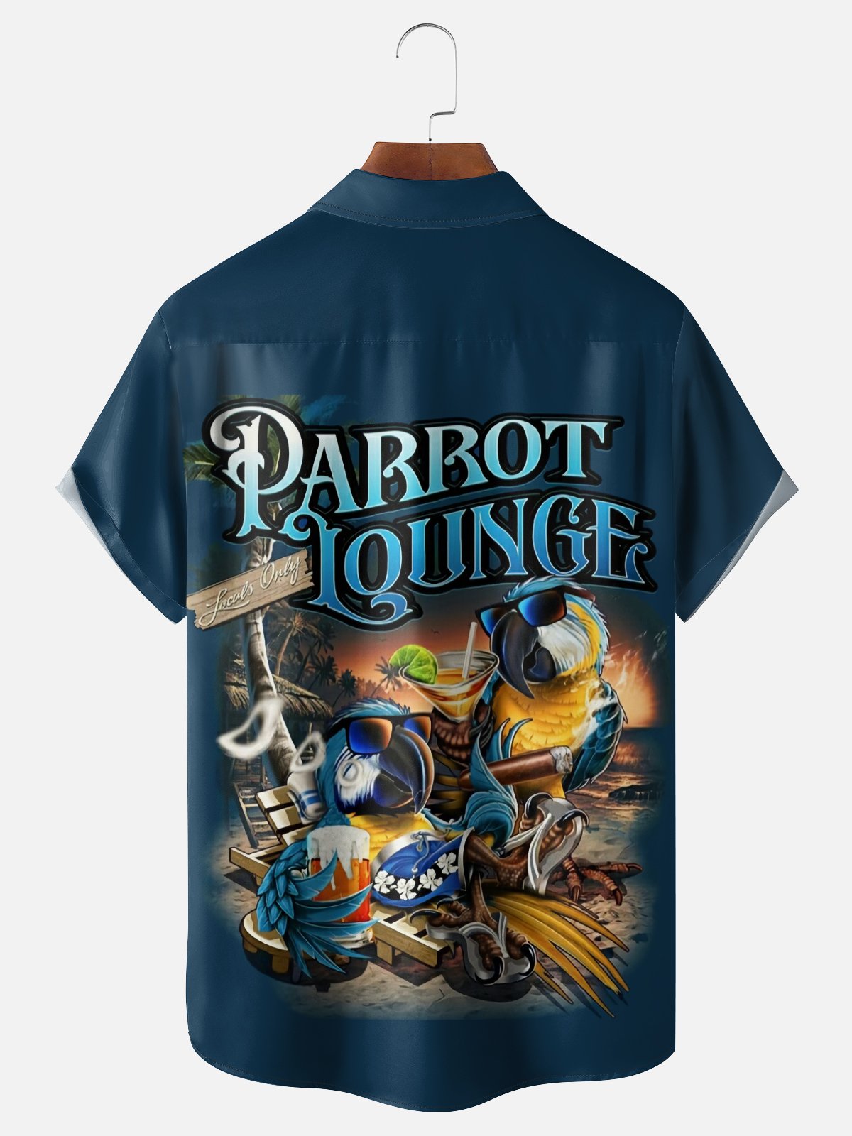 Moisture Wicking Gradient Parrot Cocktail Coconut Tree Beach Chest Pocket Holiday Shirt