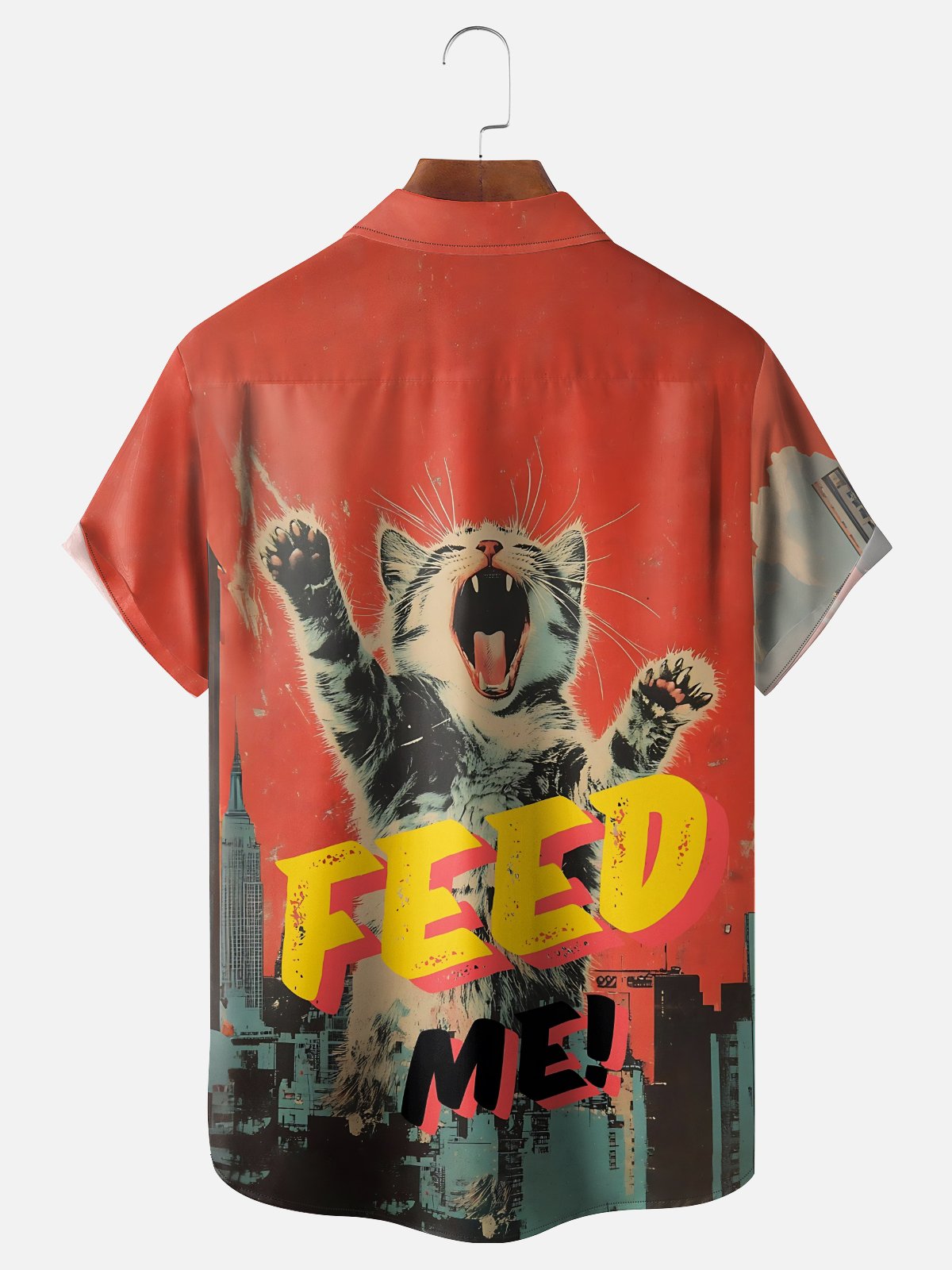 Moisture-wicking Feed Me Cat Funny Chest Pocket Casual Shirt