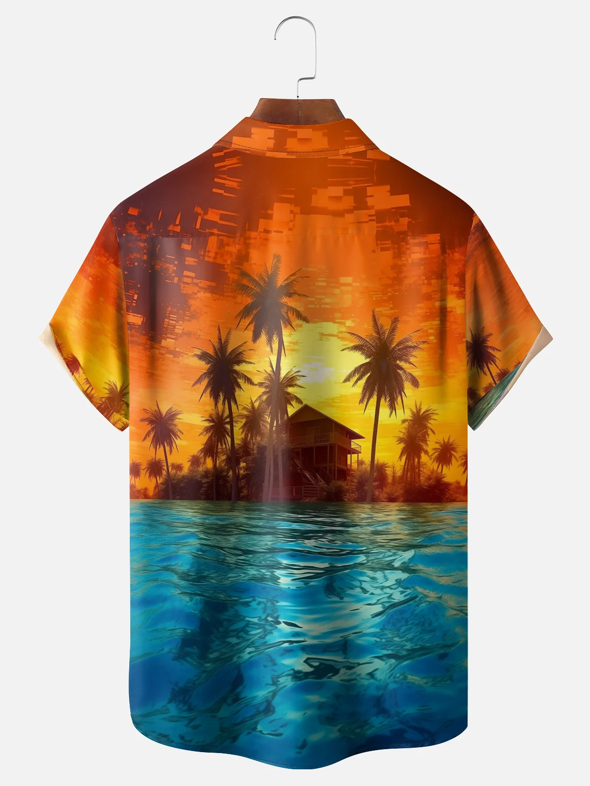 Moisture-wicking Beach Sunset Scenery Chest Pocket Hawaiian Shirt