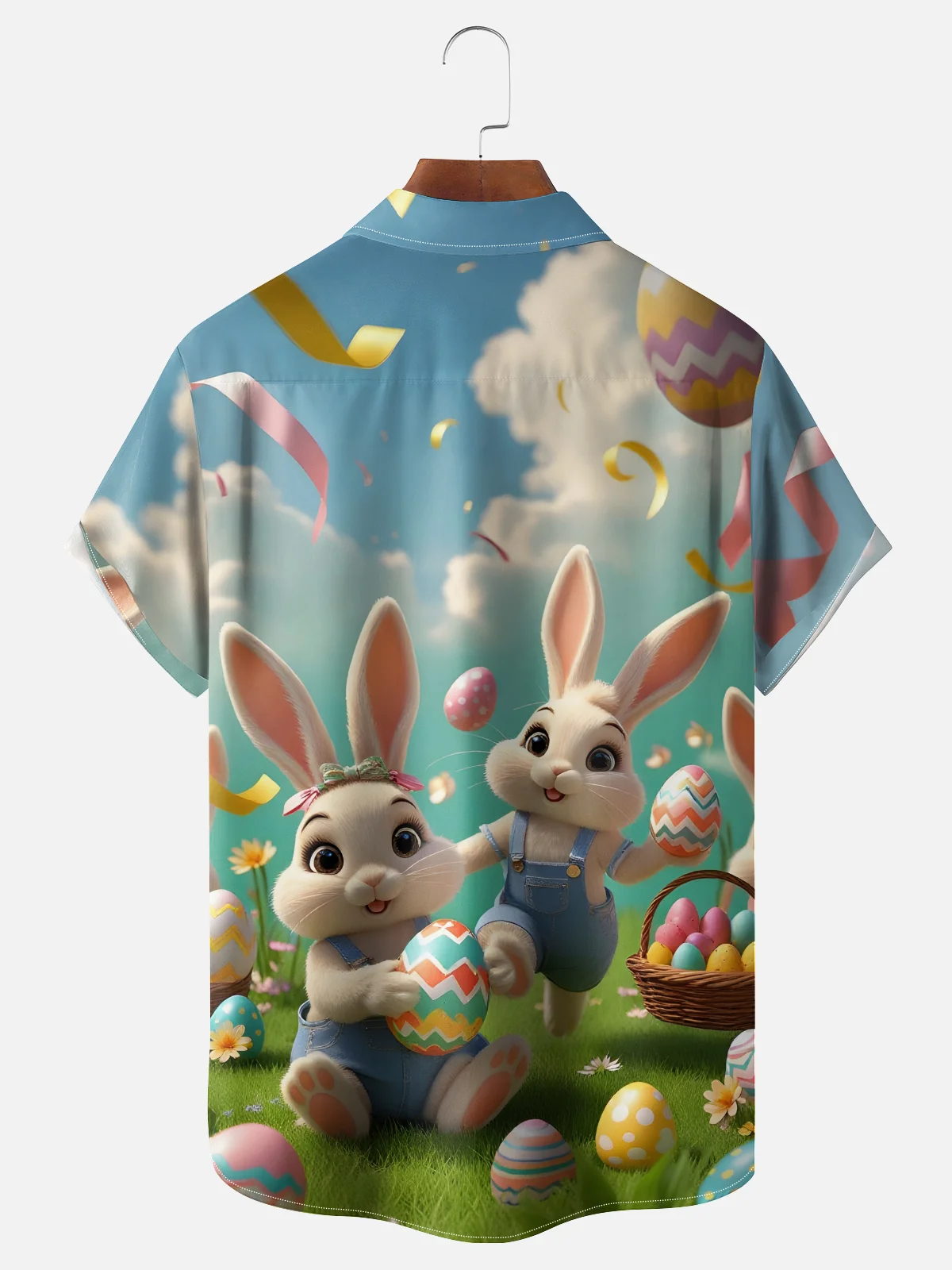 Moisture Wicking Gradient Easter Bunny Egg Chest Pocket Holiday Shirt