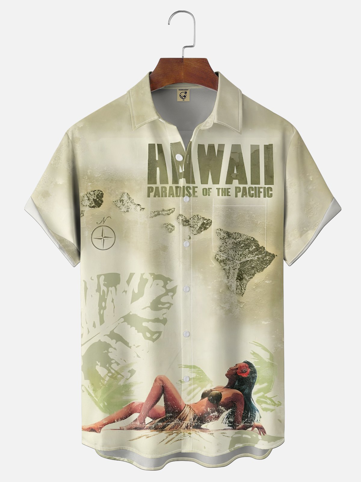 Moisture Wicking Gradient Grass Skirt Beauty Chest Pocket Holiday Shirt