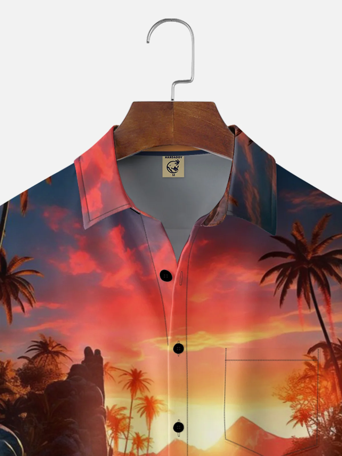 Moisture-wicking Dreamy Beach Sunset Scenery Chest Pocket Hawaiian Shirt