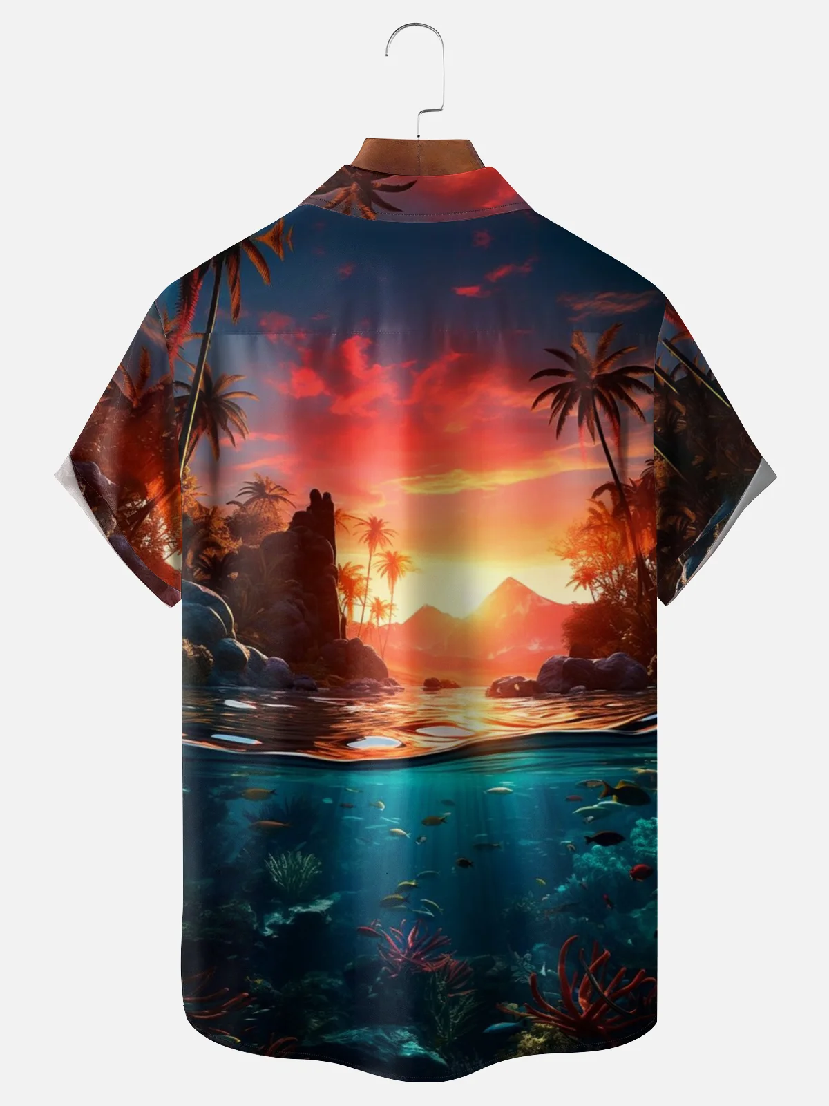 Moisture-wicking Dreamy Beach Sunset Scenery Chest Pocket Hawaiian Shirt