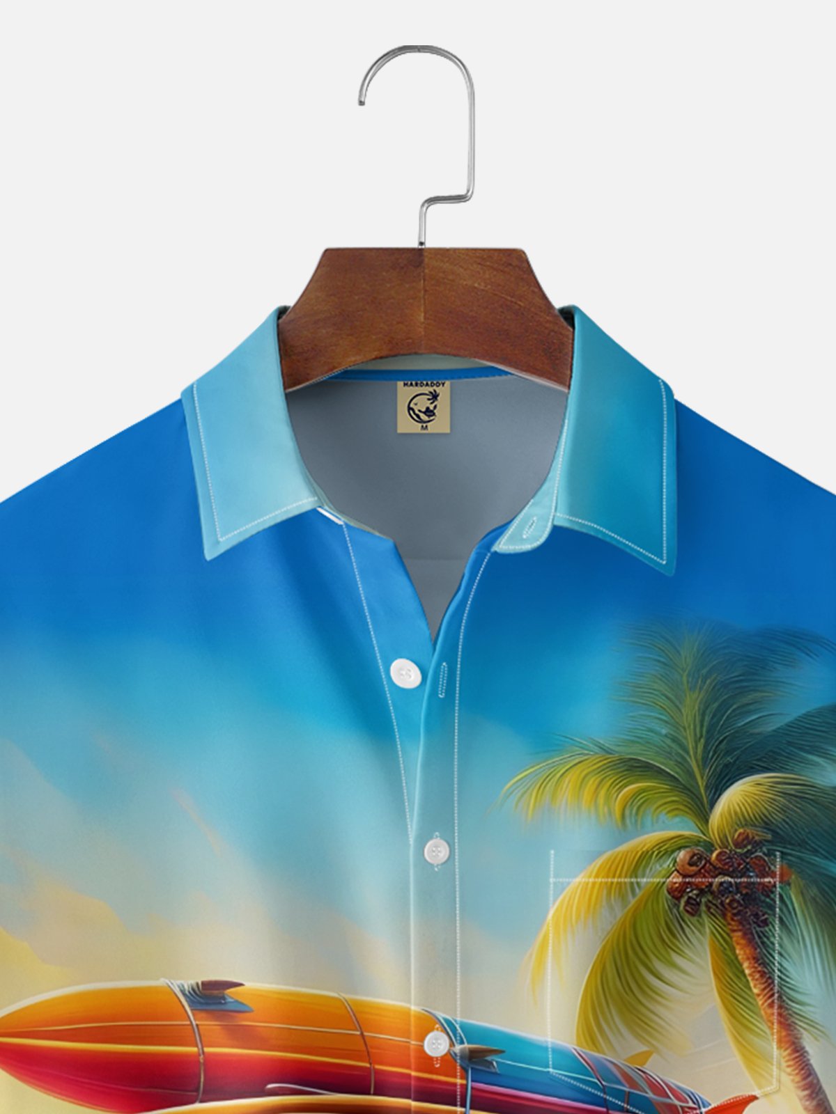 Moisture Wicking Gradient Beach Camping RV Coconut Tree Chest Pocket Holiday Shirt