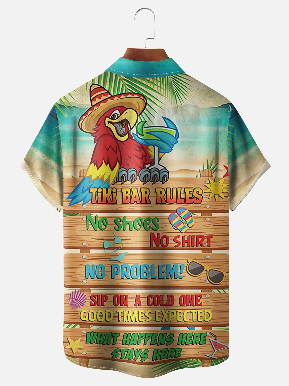Moisture Wicking Bar Rules Parrot Cocktail Chest Pocket Holiday Shirt