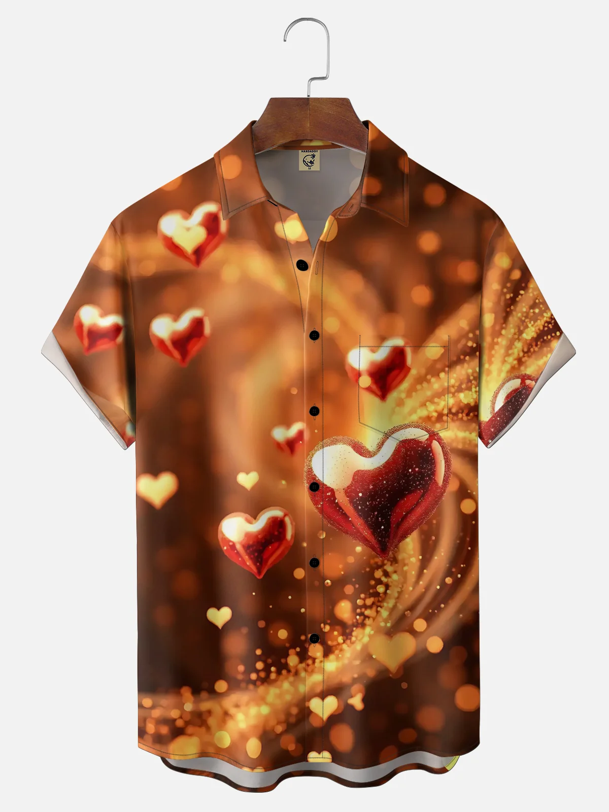 Moisture-wicking Valentine's Day Heart Shape Chest Pocket Casual Shirt