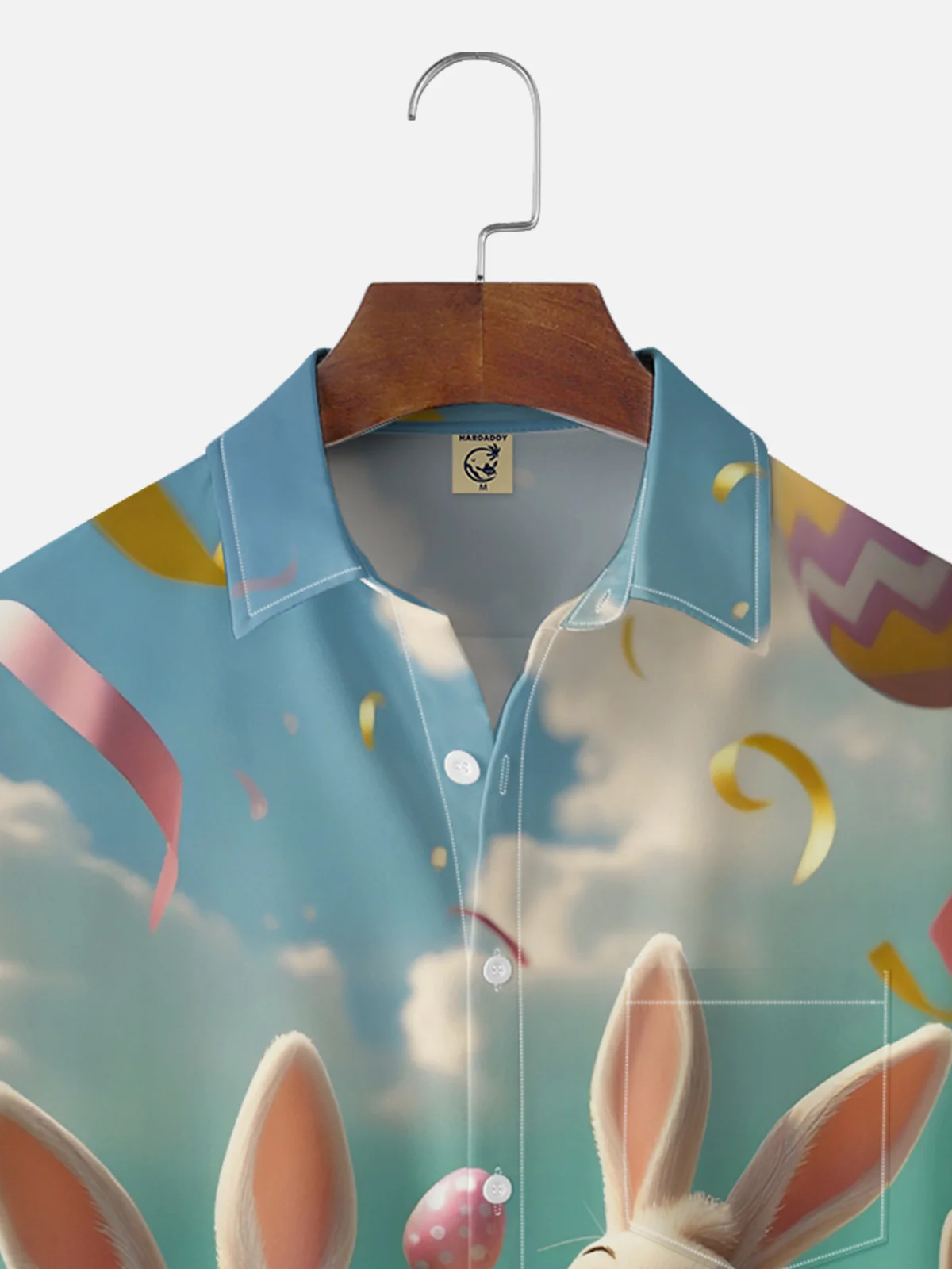 Moisture Wicking Gradient Easter Bunny Egg Chest Pocket Holiday Shirt