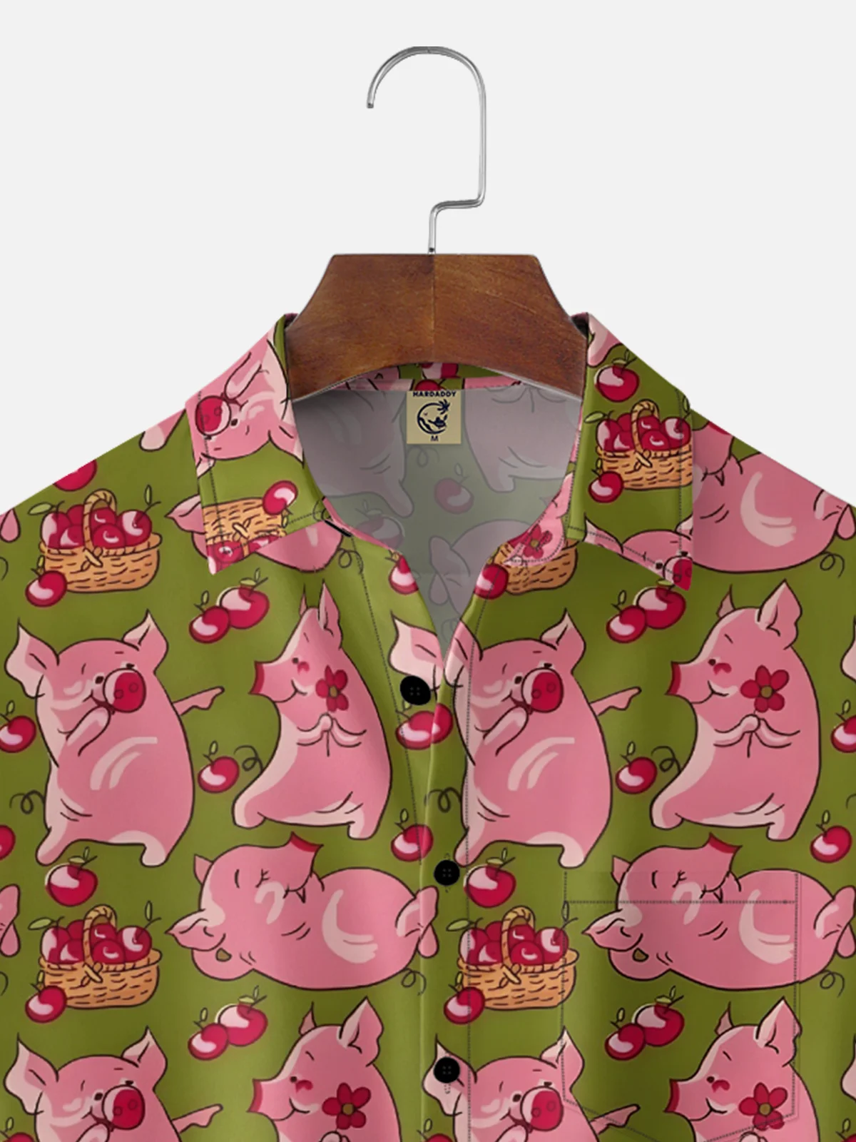 Moisture Wicking Cute Funny Pig Apple Chest Pocket Holiday Shirt