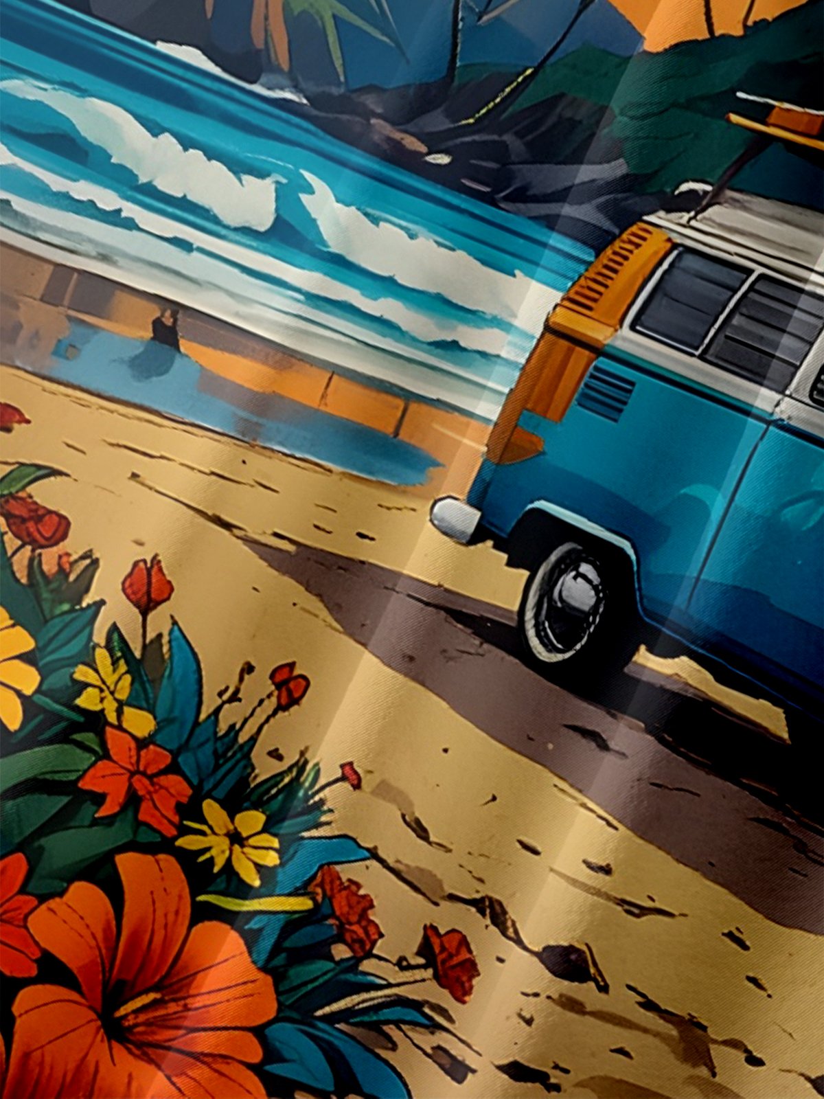 Moisture Wicking Hawaiian Vacation Vintage Car Chest Pocket Holiday Hawaiian Shirt