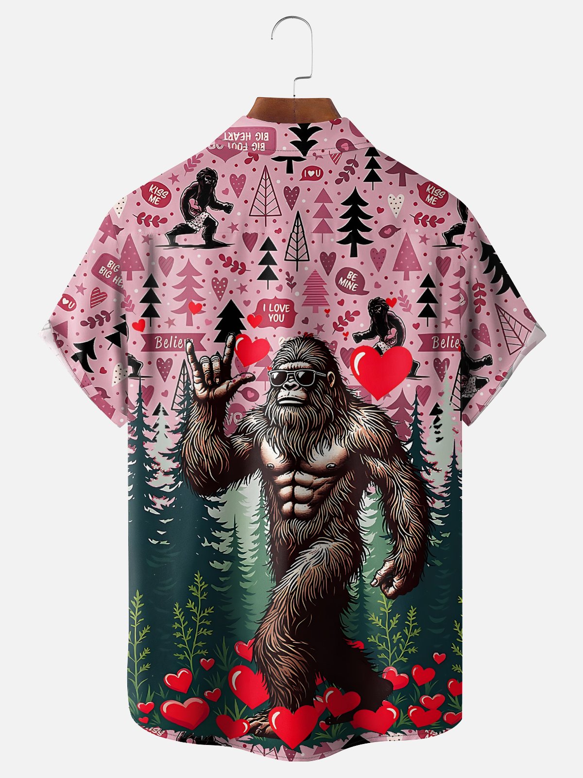 Moisture-wicking Valentine's Day Bigfoot Fun Heart Chest Pocket Casual Shirt