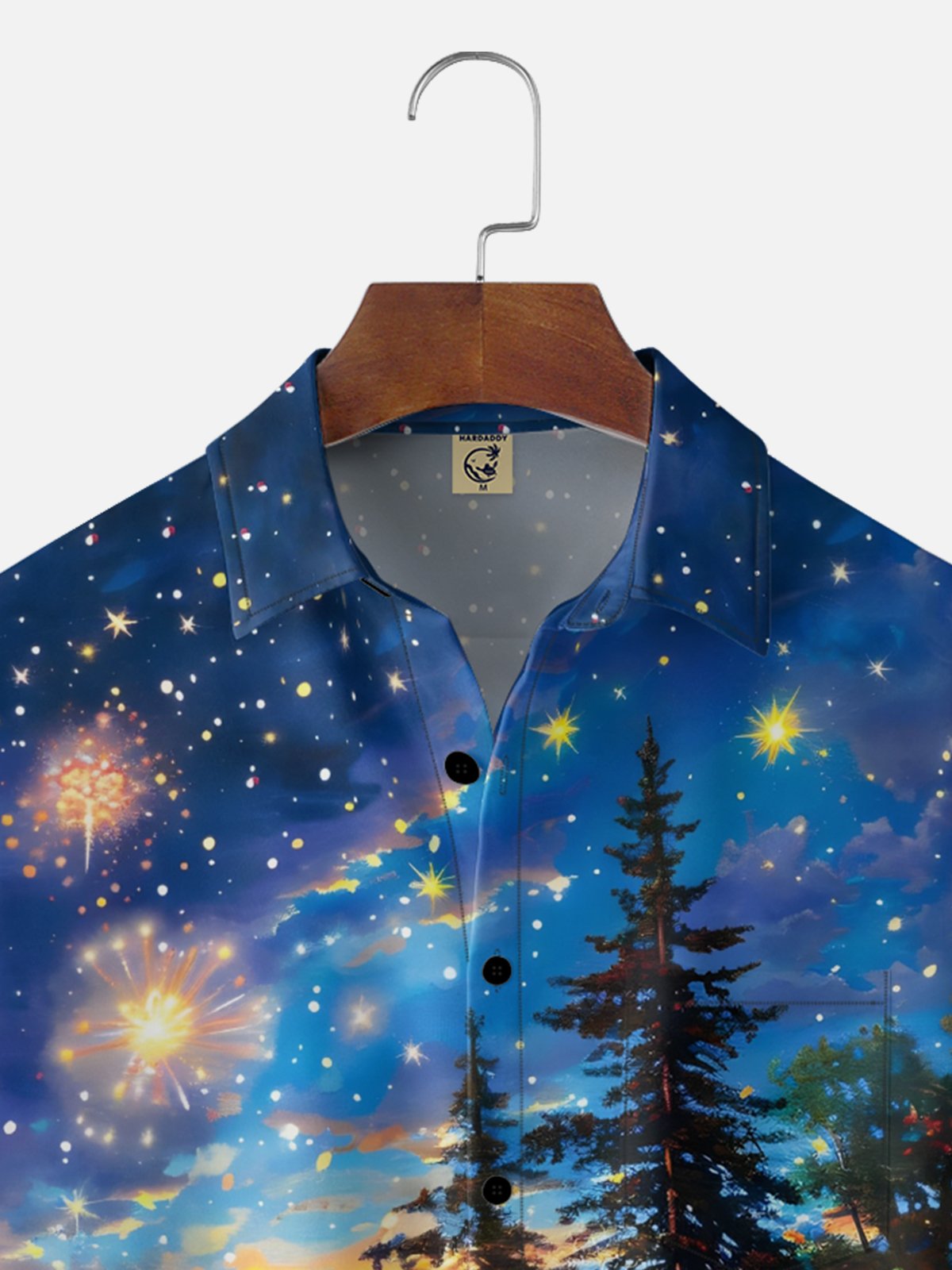 Moisture Wicking Gradient Color Fireworks Lakeside Camping RV Bonfire Chest Pocket Holiday Shirt