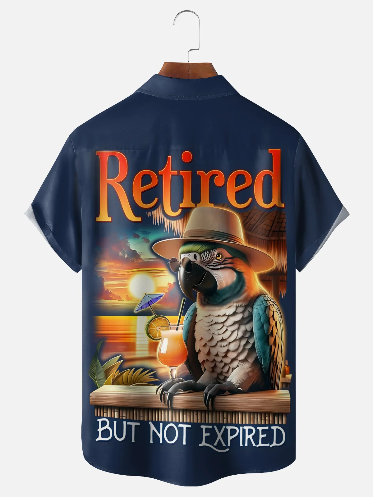 Moisture Wicking Retirement Parrot Cocktail Chest Pocket Holiday Shirt