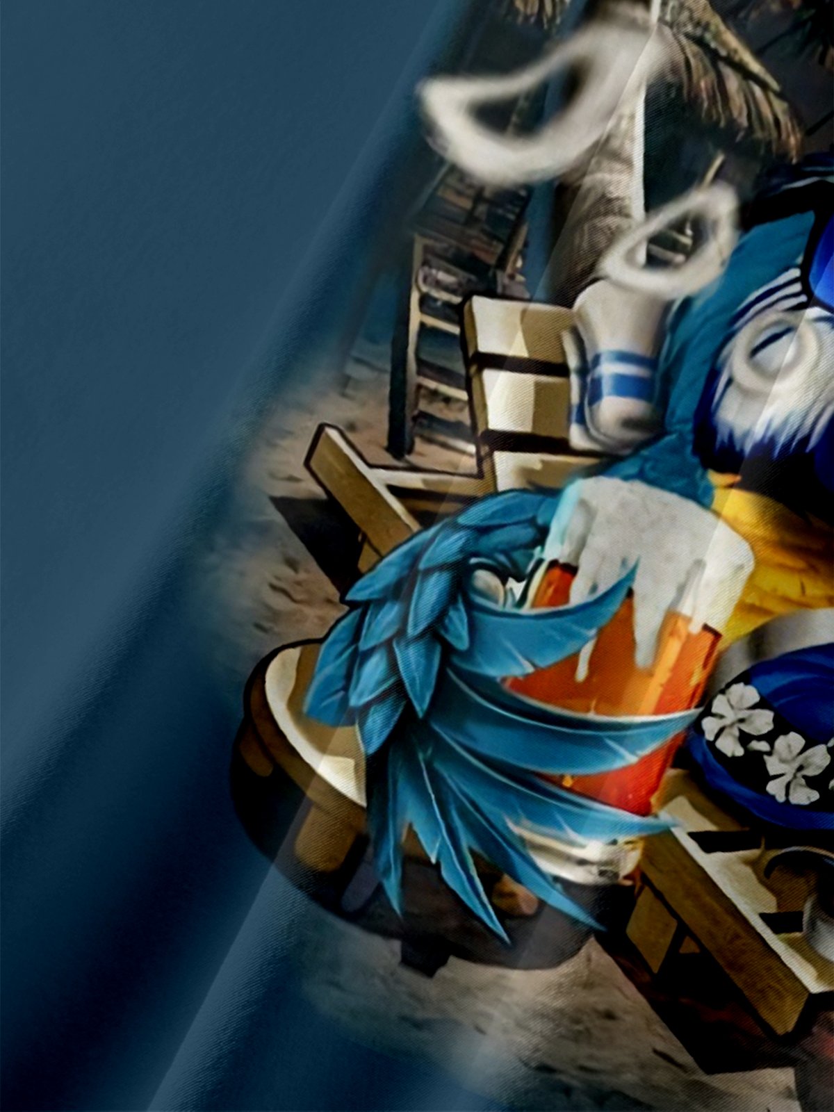 Moisture Wicking Gradient Parrot Cocktail Coconut Tree Beach Chest Pocket Holiday Shirt